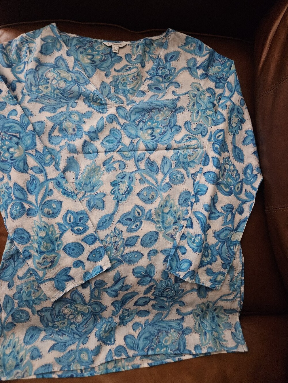 L.K. Bennett  Blue Floral Batiste Sheer Blouse/Tunic Top US 6